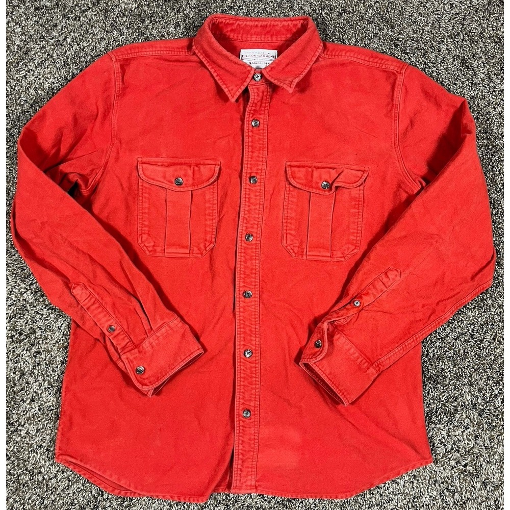 Vintage Filson Alaskan Guide Shirt Men's Sz Large Red Orange Cotton Soft Outdoor